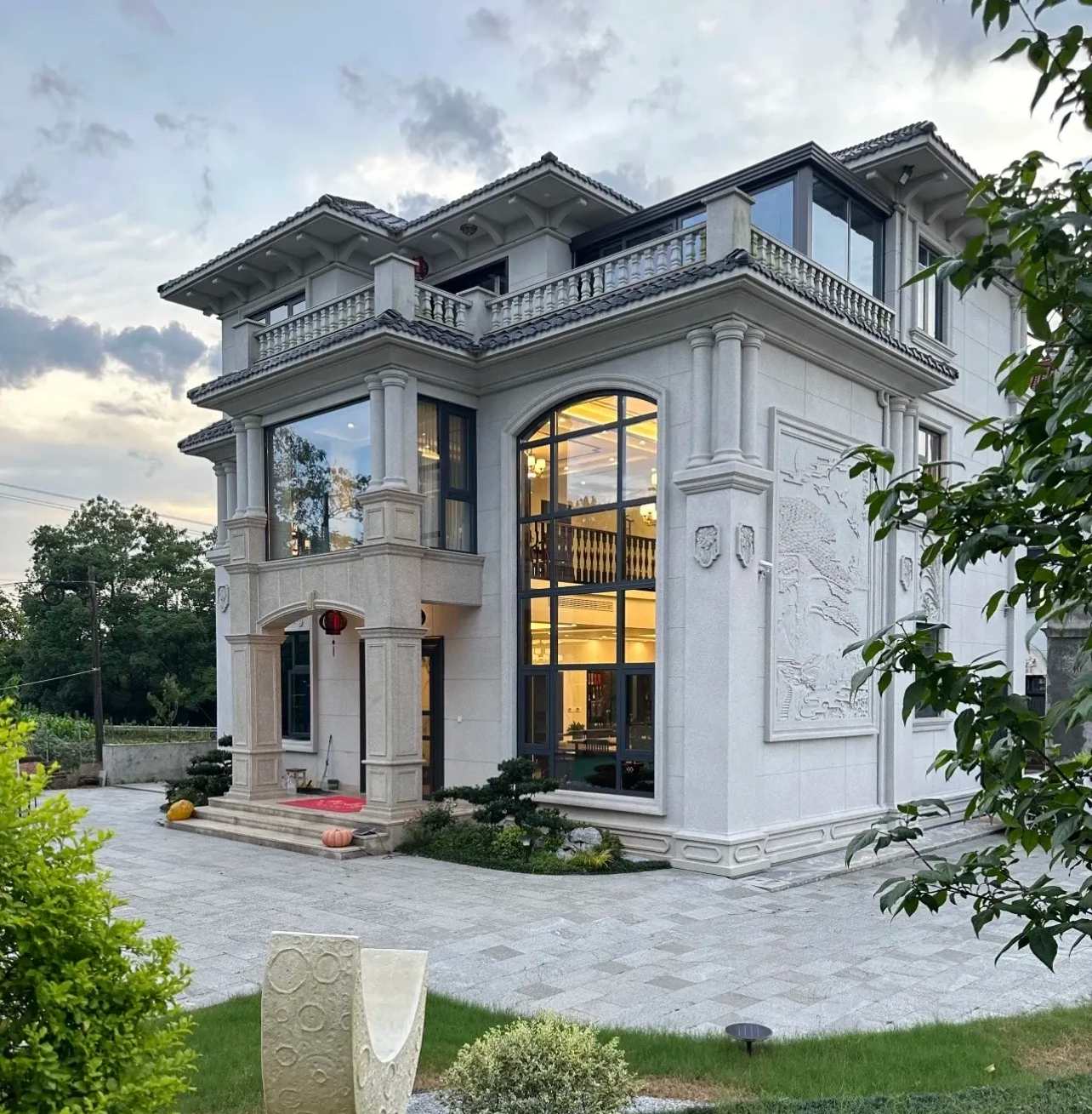 江苏 白麻花岗岩私人别墅干挂石材豪华定制