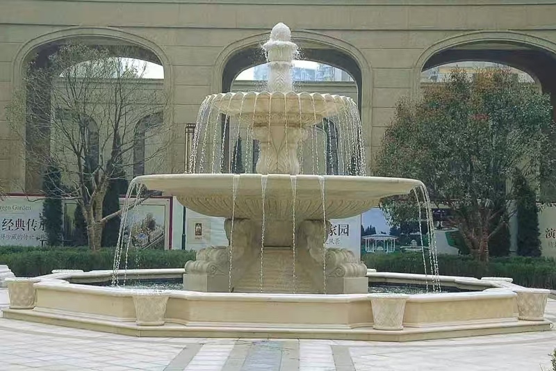 江苏 黄金麻花岗岩异型加工——户外庭院石雕流水喷泉