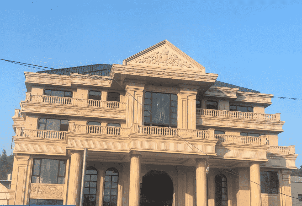 江苏黄金麻别墅外墙干挂石材效果示例