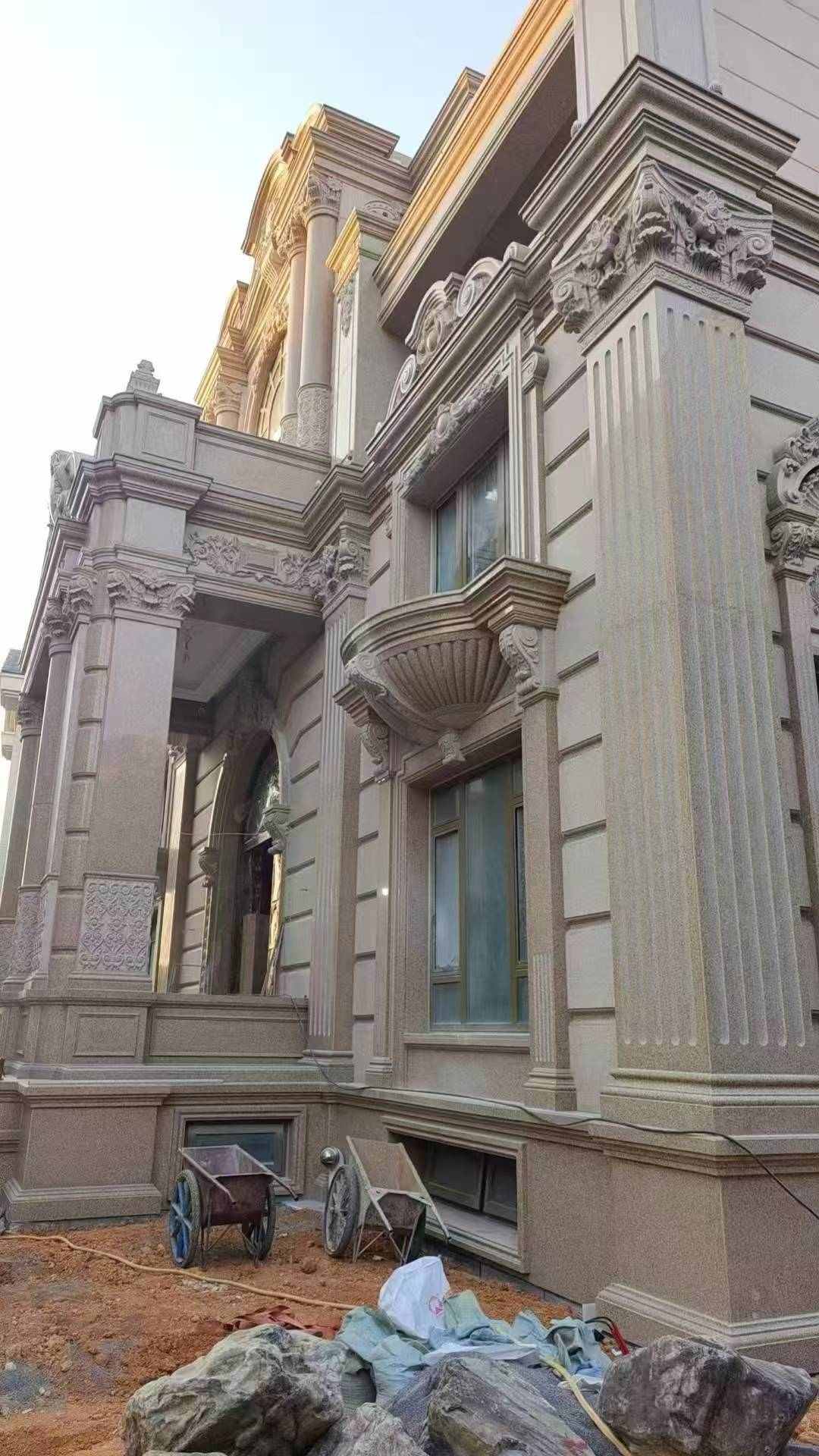 江苏 黄金麻花岗岩光面别墅外墙干挂施工完成