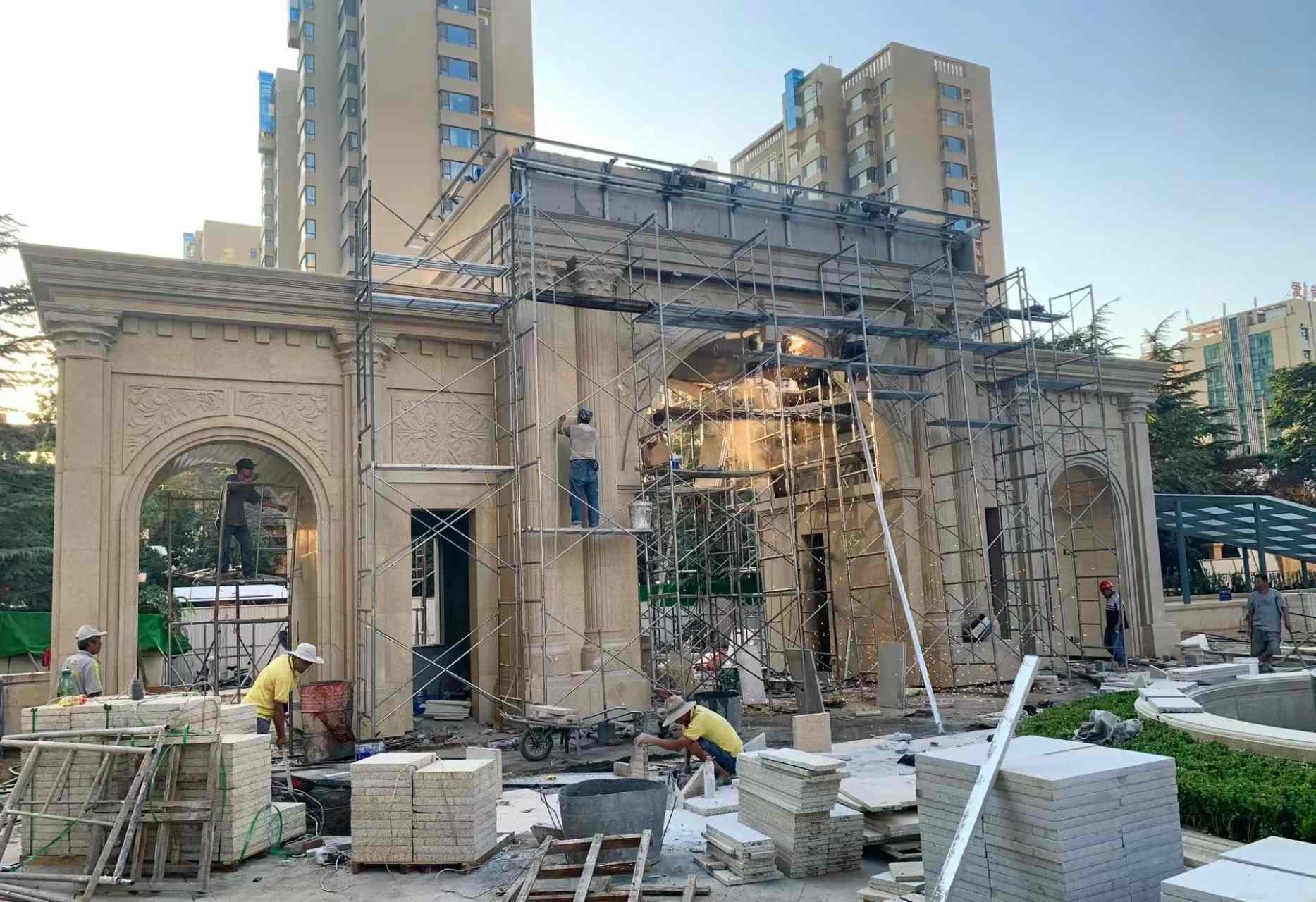 江苏 黄金麻荔枝面花岗岩小区门楼外墙干挂