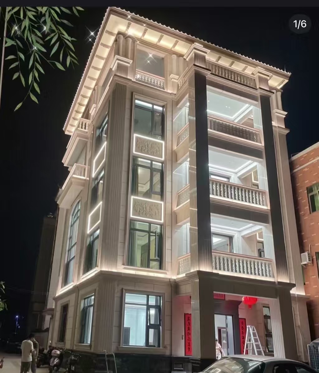 江苏 芝麻白花岗岩别墅外墙夜间效果